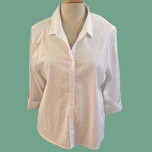 Chicos White No-Iron Cotton Blend Top 3/4 Sleeve Women's Size 3 XL EUC Stretch